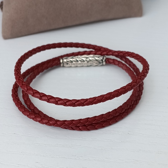 David Yurman Red Leather Chevron Triple Row Wrap Brace… - Picture 5 of 5